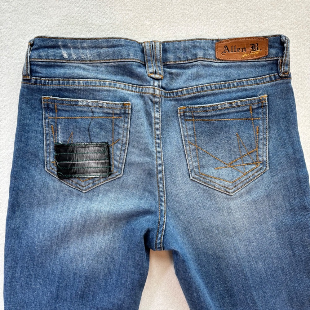 Allen B. Patchwork Flare Jeans Women 6 Blue Sequin Distressed Boho Denim - Picture 8 of 10